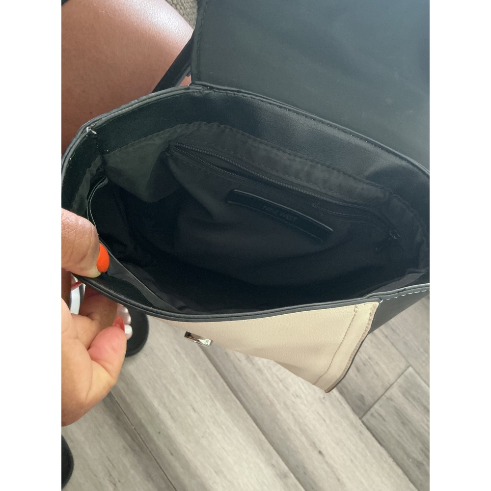 Nine West Colorblock Crossbody Bag Cream Olive Green Black Top Handle Satchel - Picture 4 of 5